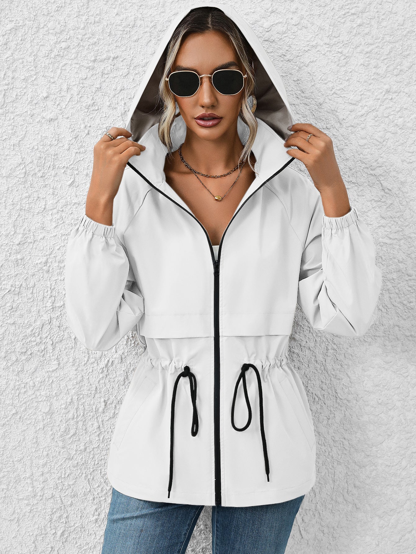 Outdoor Sports Waterproof Hooded Raincoat Mid-Length Trench Coat