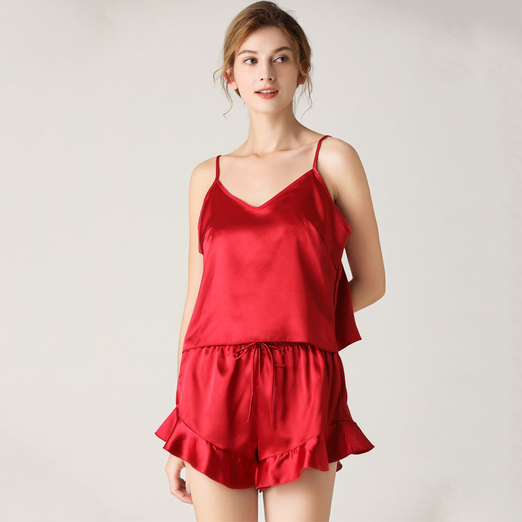 Silk V-Neck Shorts Two-piece Pajamas