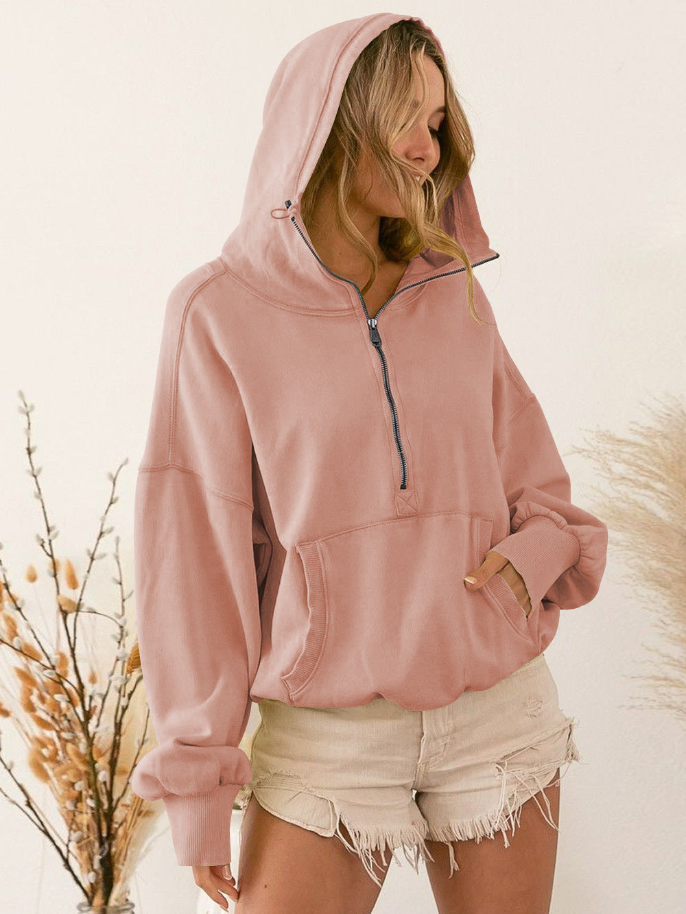 Sports Zipper Drawstring Long Sleeve Sweater