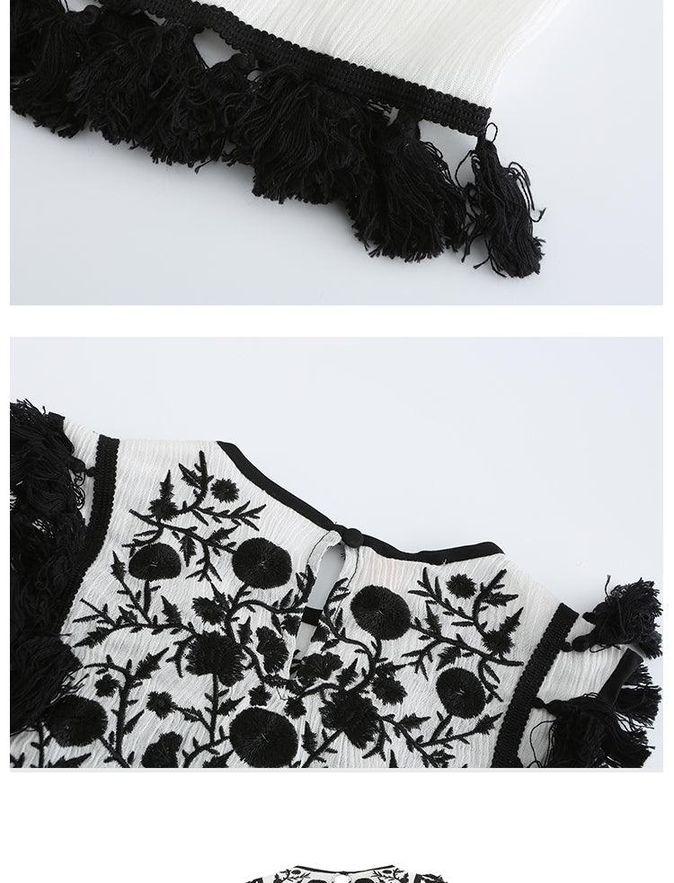 Bohemian Flower Embroidered Fringe Trimmed Dress - Tamra.Shop.Social