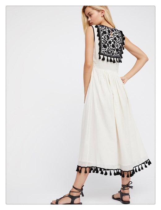Bohemian Flower Embroidered Fringe Trimmed Dress - Tamra.Shop.Social