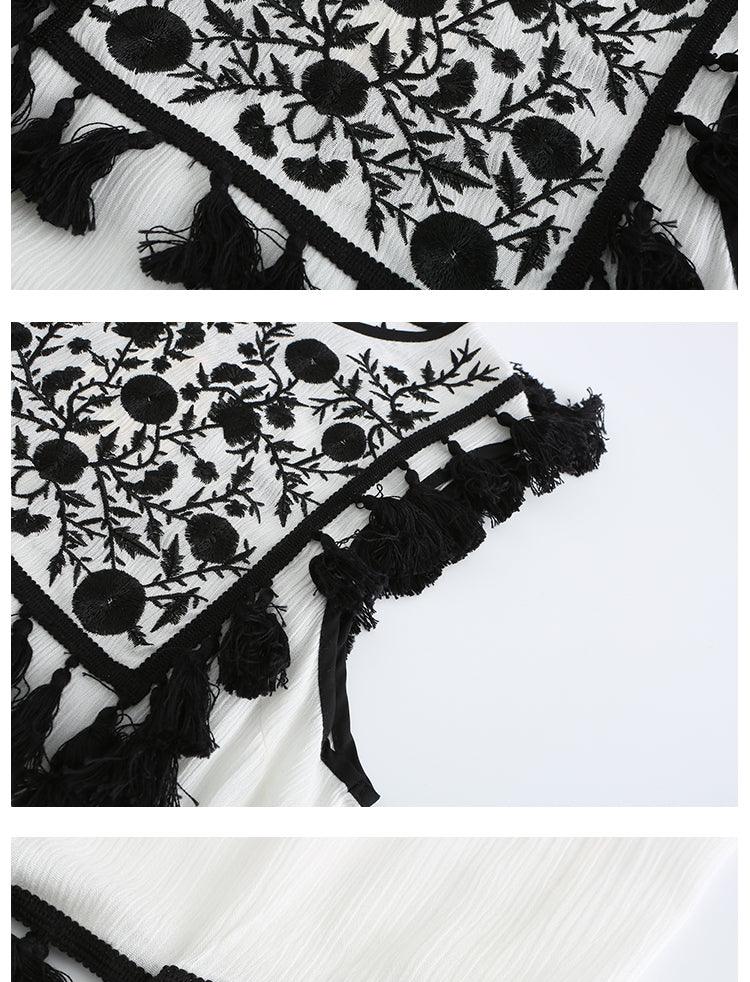 Bohemian Flower Embroidered Fringe Trimmed Dress - Tamra.Shop.Social