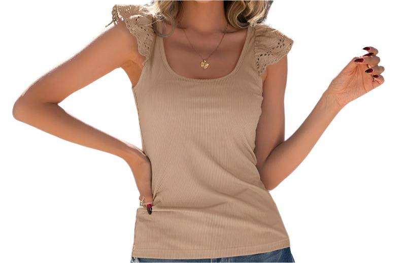Casual Knitted Eyelet Embroidery Lace U Neck Sleeveless Top - Tamra.Shop.Social