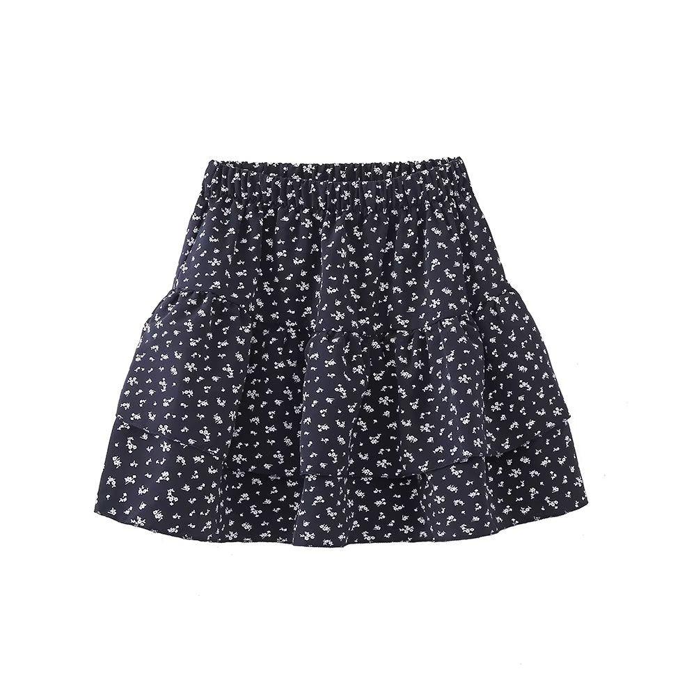 Elegant A-Line floral pattern skirt, short length, high rise, polyester fabric, summer style.