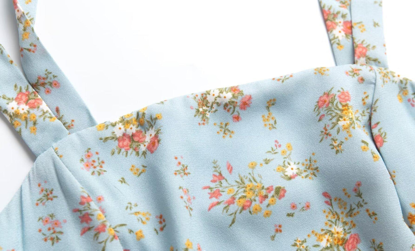 French Floral Print Bow Tie Shoulder Strap Top - Tamra.Shop.Social