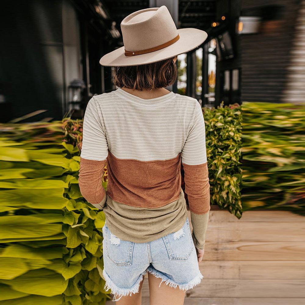 Orange Striped Color Block Long Sleeved Top - Tamra.Shop.Social