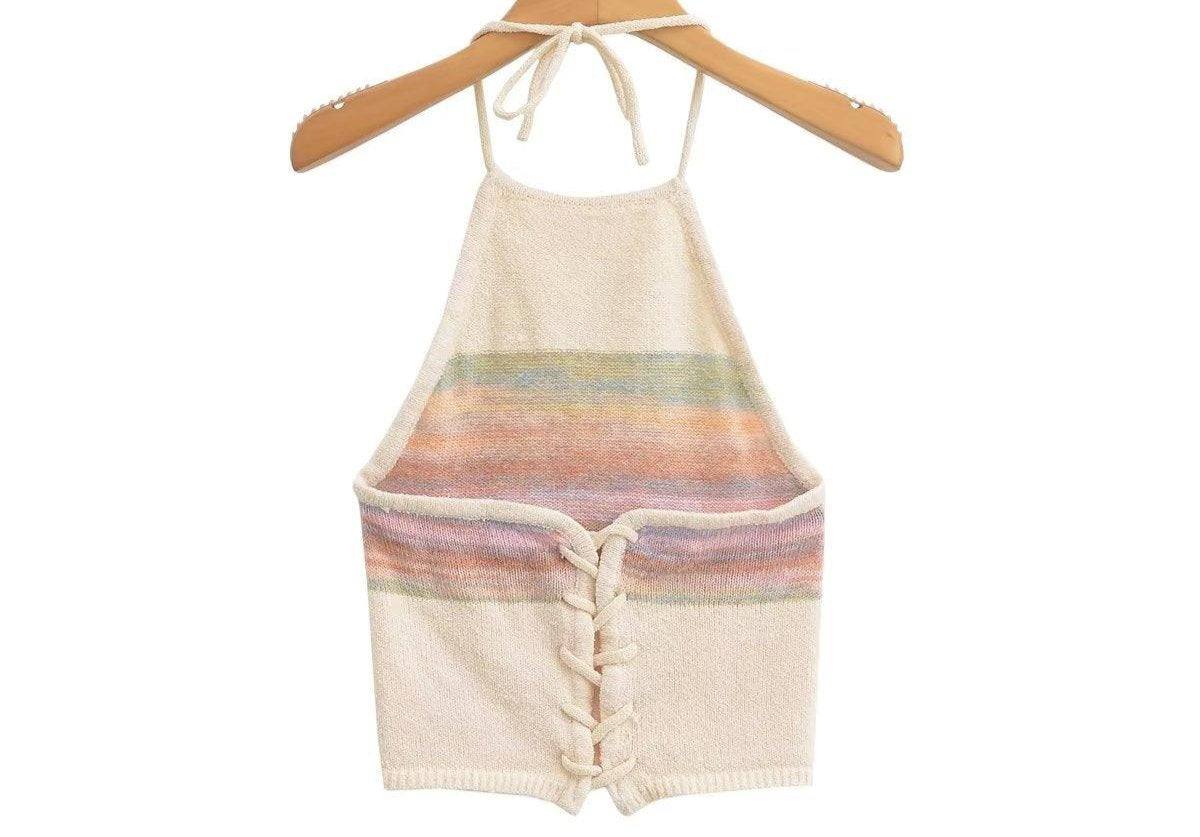 Rainbow Contrast Short Knitted Camisole Top - Tamra.Shop.Social