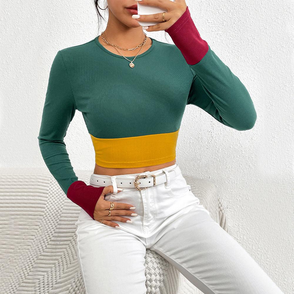 Slim Fit Crop Color Contrast Long Sleeve Top - Tamra.Shop.Social