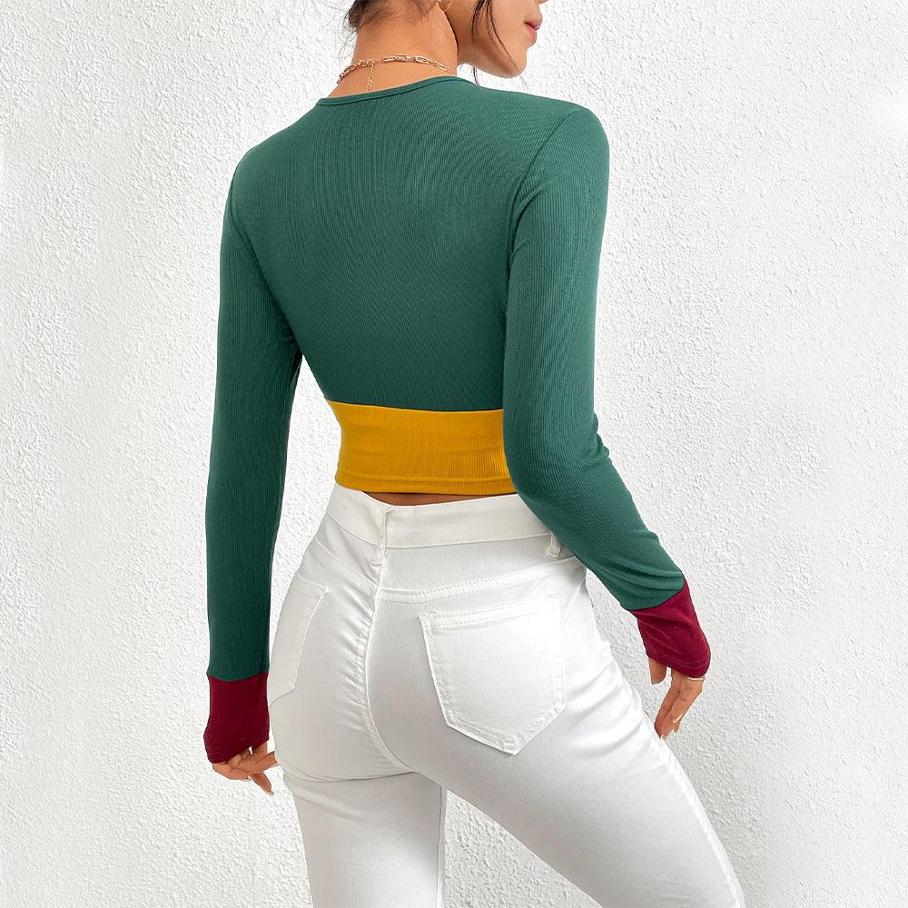 Slim Fit Crop Color Contrast Long Sleeve Top - Tamra.Shop.Social