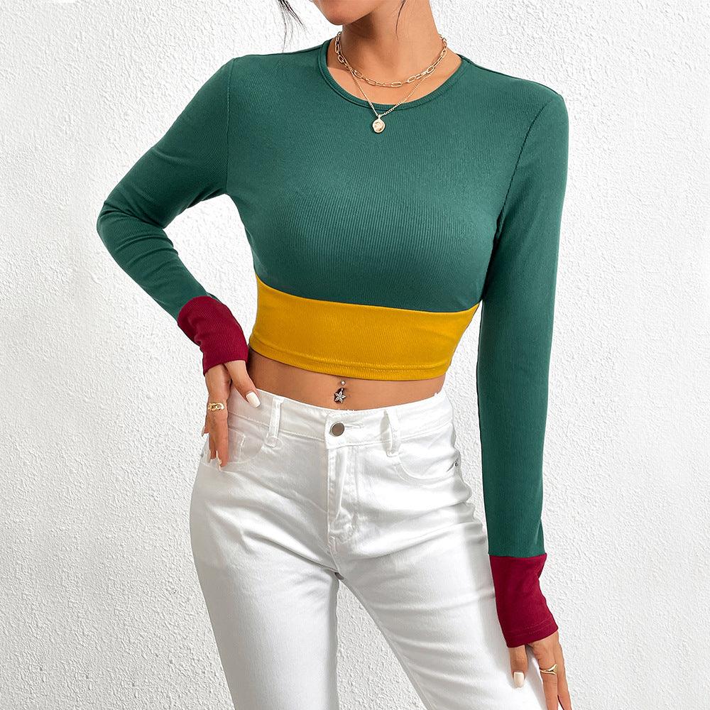 Slim Fit Crop Color Contrast Long Sleeve Top - Tamra.Shop.Social