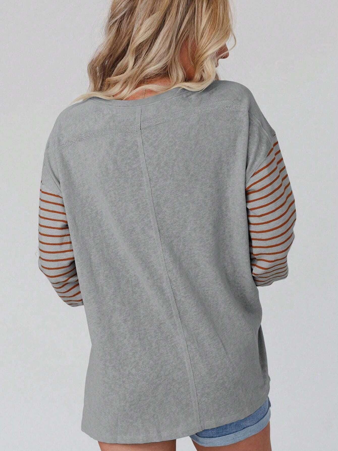 Striped Color Block Crew Neck Pullover - Tamra.Shop.Social