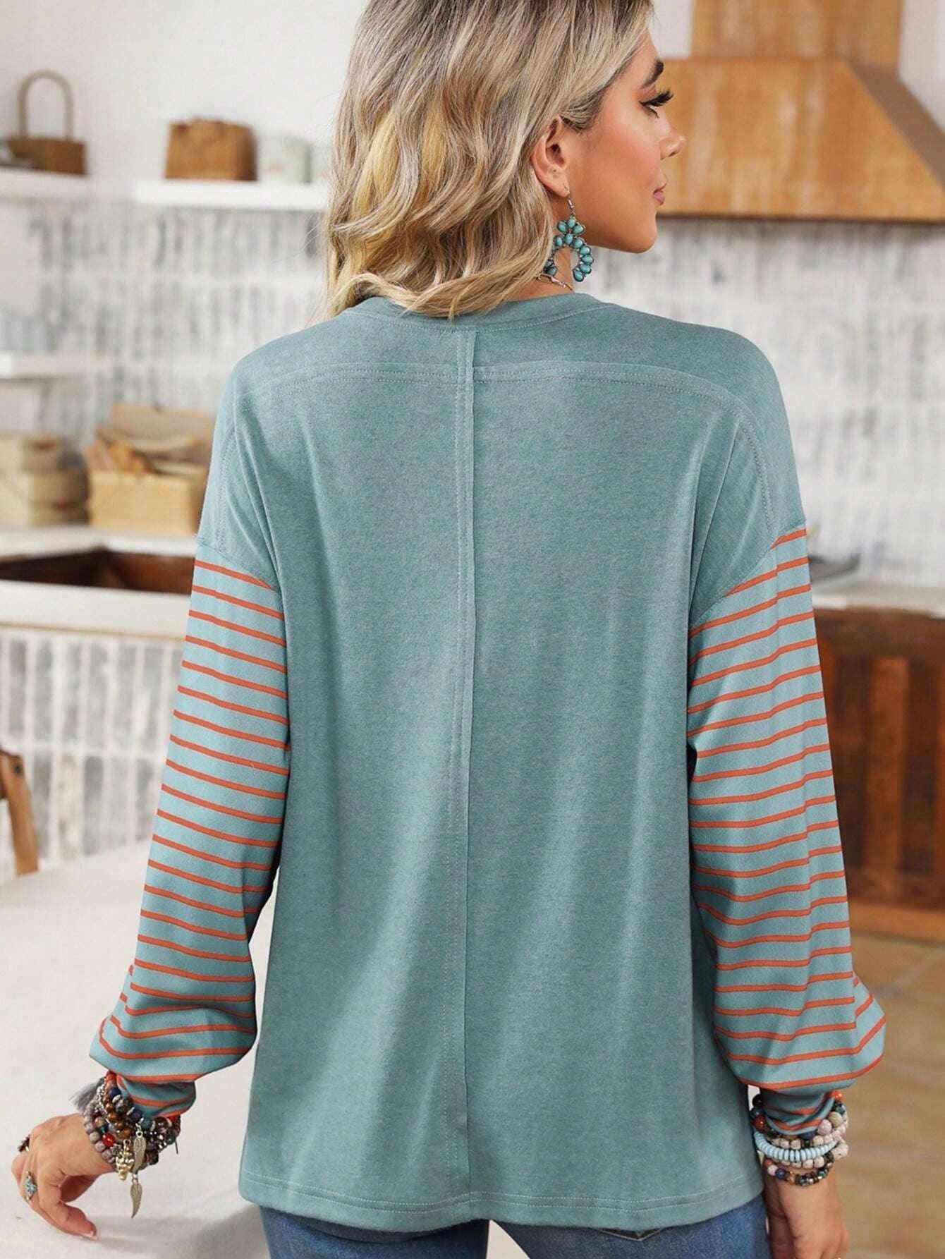 Striped Color Block Crew Neck Pullover - Tamra.Shop.Social