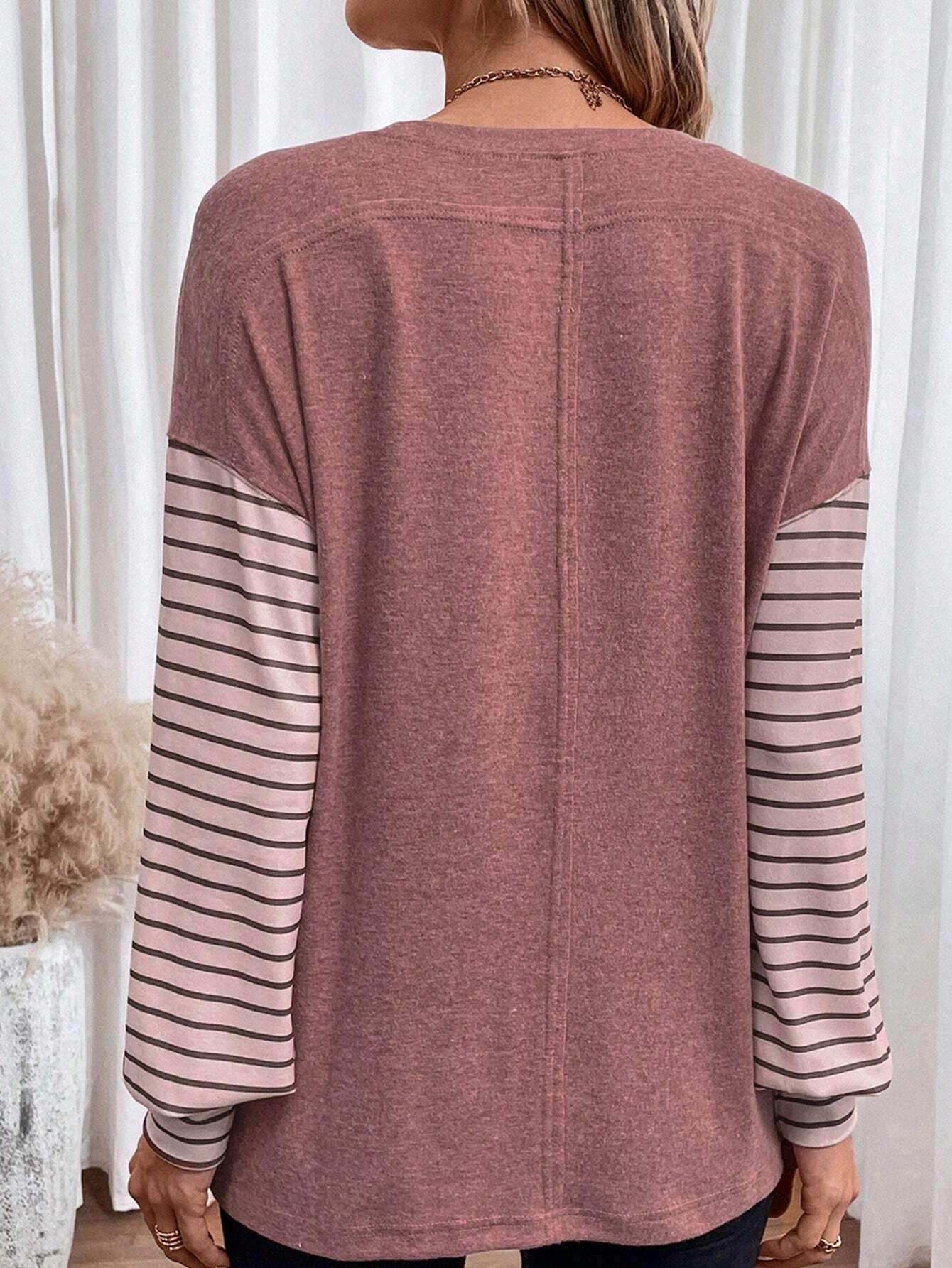 Striped Color Block Crew Neck Pullover - Tamra.Shop.Social