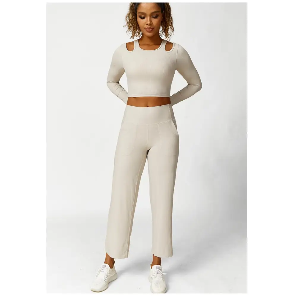 Hollow Cutout Shoulder Strap Long Sleeve Sports Chest Pad Running Fitness Yoga Suit