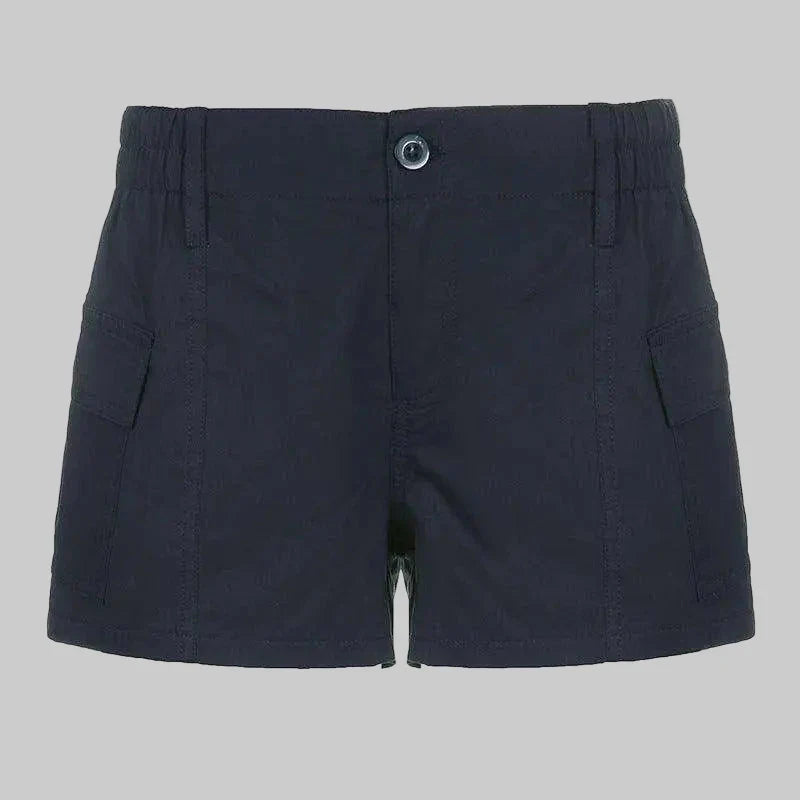 Street Retro Distressed Low Waist Asymmetric with Pocket Woven Shorts
