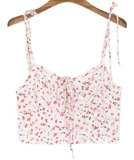 French Idyllic Floral Lace Printing Sexy Crop Top