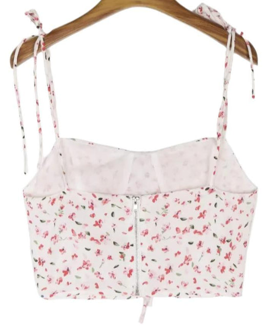 French Idyllic Floral Lace Printing Sexy Crop Top