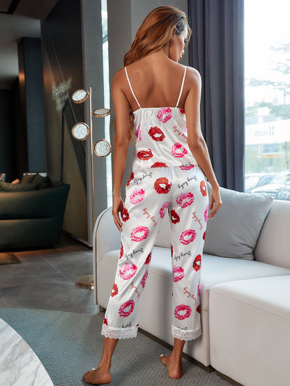 Sexy Striped Satin Artificial Silk Pajamas Set
