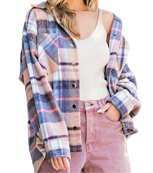 Casual Plaid Lapels Woolen Coat