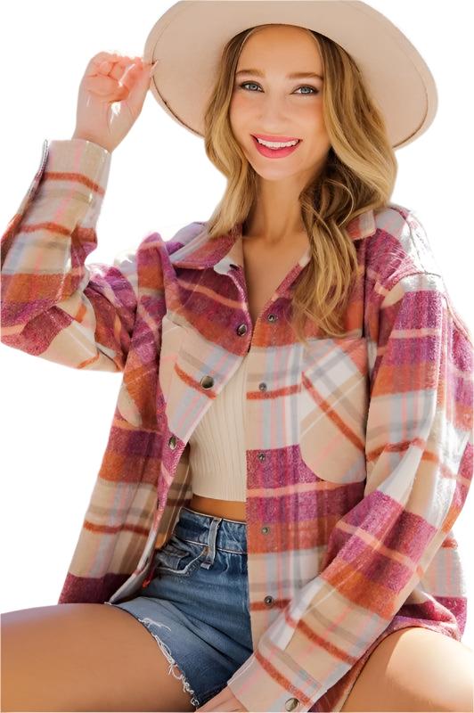 Casual Plaid Lapels Woolen Coat