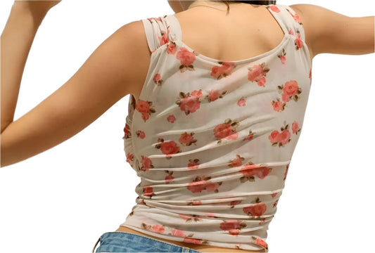 French Mesh Floral Print Slim Fit Top