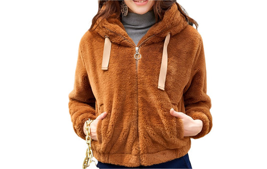 Plush Hooded Long Sleeve Warm Cotton Jacket