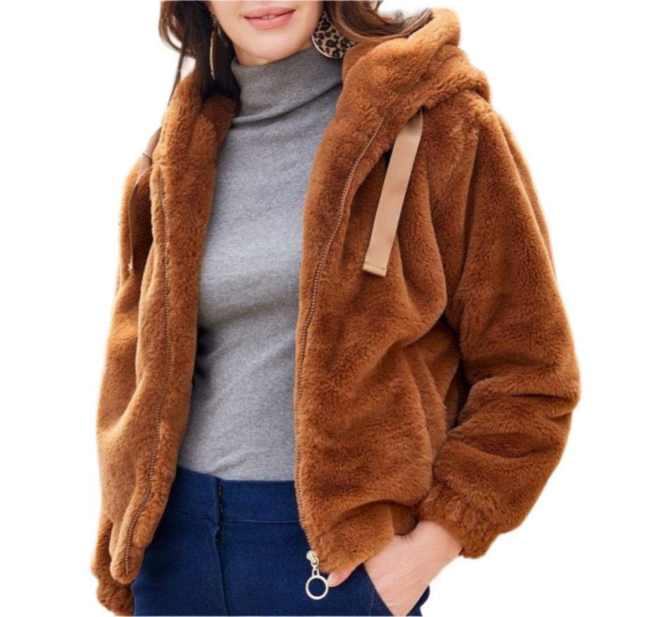 Plush Hooded Long Sleeve Warm Cotton Jacket