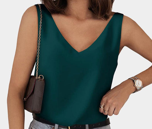 Solid Color Deep V-plunge Sleeveless Top