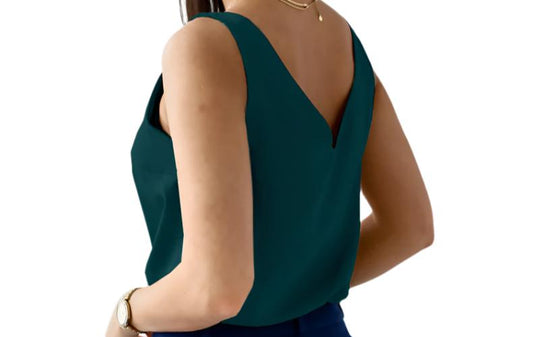 Solid Color Deep V-plunge Sleeveless Top