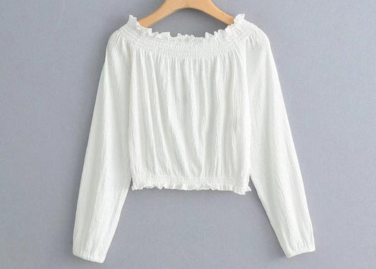 Slim Fit Elastic Off Shoulder Cropped Top