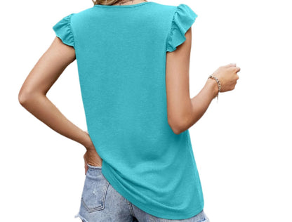 Pleated Stitching Ruffle Sleeve Top