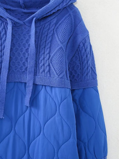 Patchwork Knitting Hoodie Cotton Coat