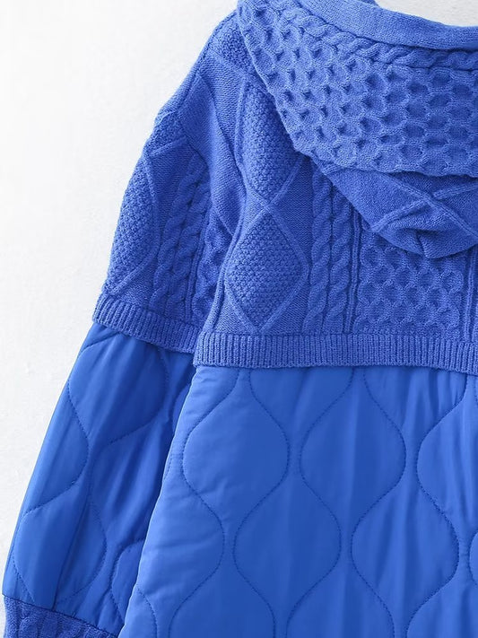 Patchwork Knitting Hoodie Cotton Coat