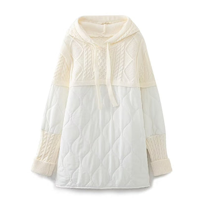 Patchwork Knitting Hoodie Cotton Coat