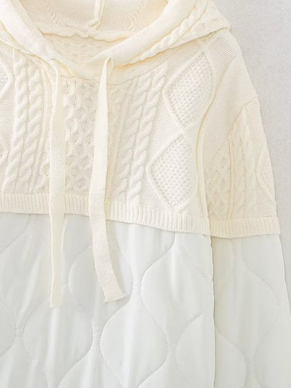 Patchwork Knitting Hoodie Cotton Coat