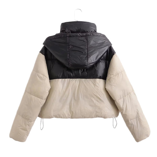 Thick Contrast Color Hooded Cotton Coat