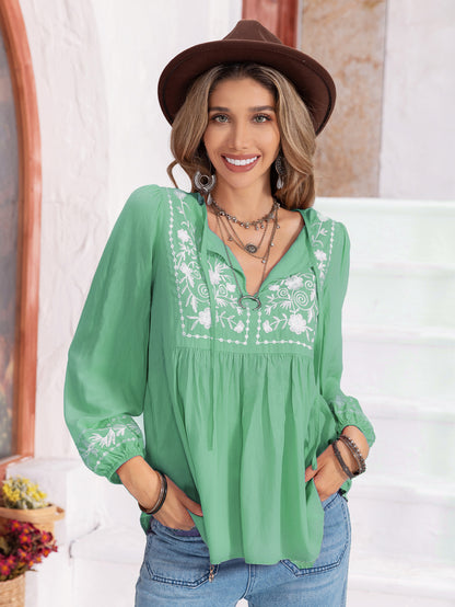 Sweet Embroidered Lantern Nine Quarter Sleeve Top - tamrashopsocial