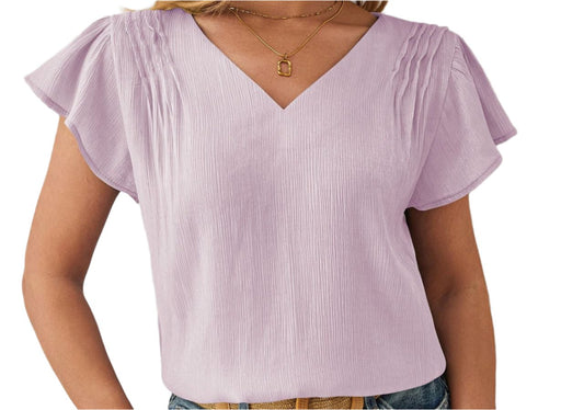 V-neck Petal Sleeve Blouse