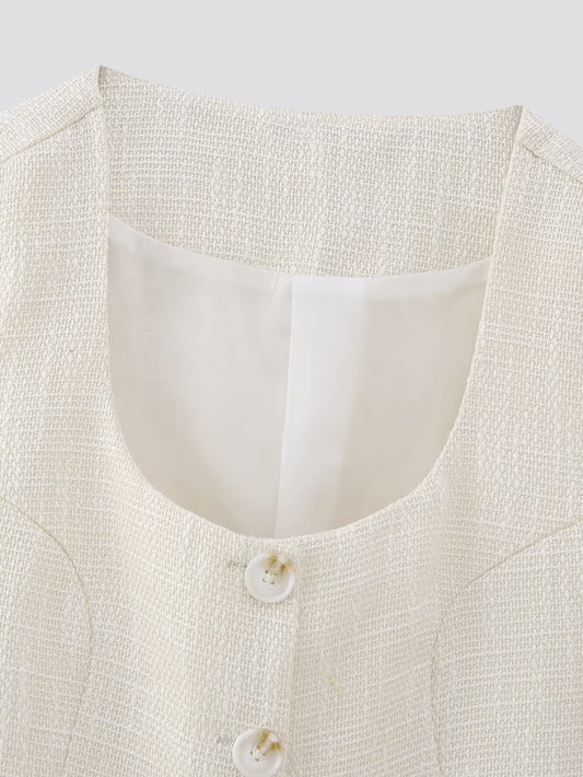 Square Collar Single-Breasted Slim Vest Top