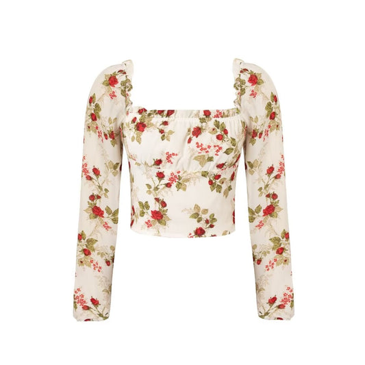 Print Long Sleeve Sexy High Waist Top