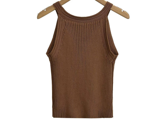 Basic Slim Sleeveless Knitted Crop Top