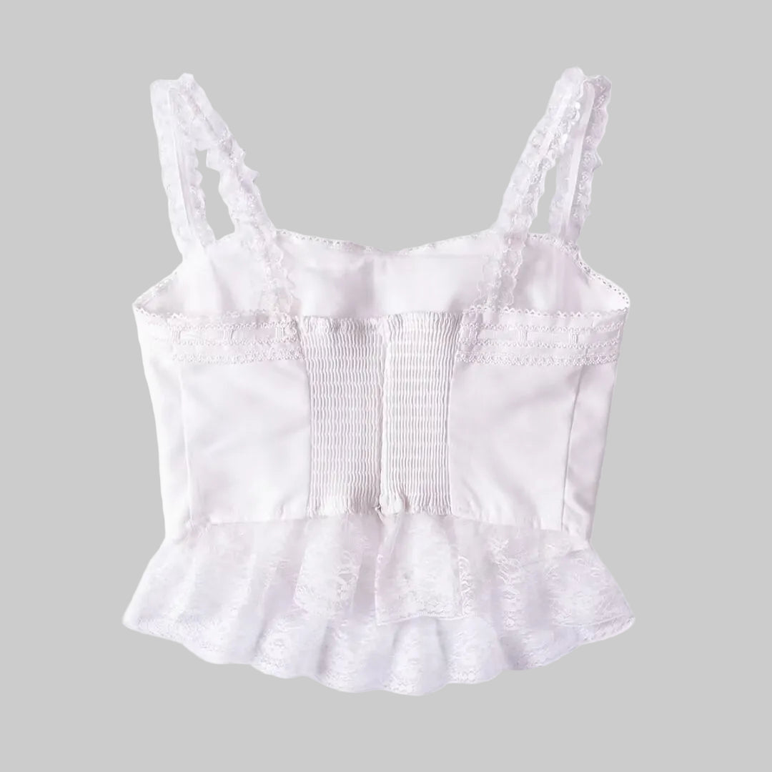 White lace crop top on a white background