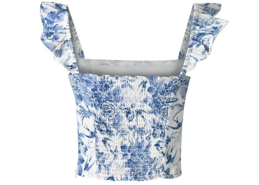 Floral Print Pleated Slim Fit Top