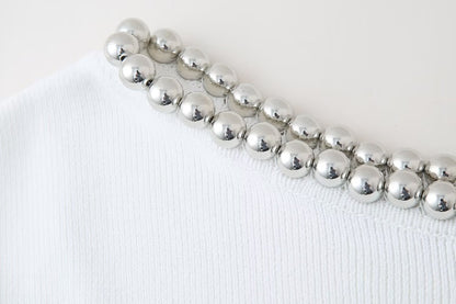 Luxury Design Beaded Neckline Sleeveless Top