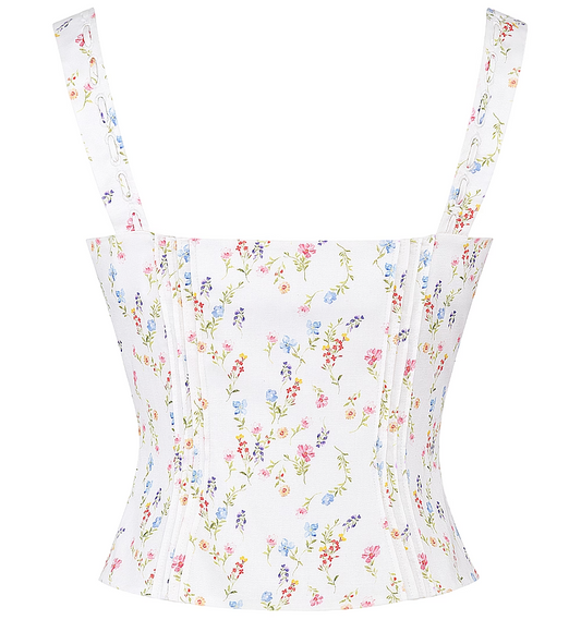 Design Lace-up Floral Slim Pleated Crop Top