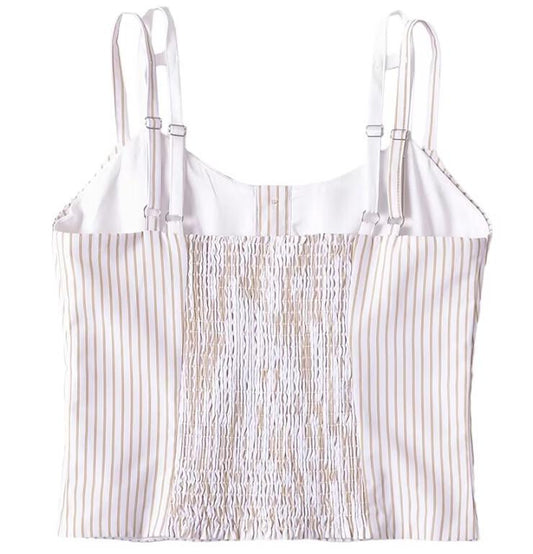 French Vintage Stripe Double Layer Spaghetti Strap Slim Fit Short Sexy Top