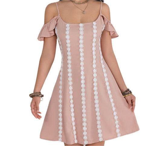 Floral Off Shoulder Flying Sleeves Lace Maxi Dress