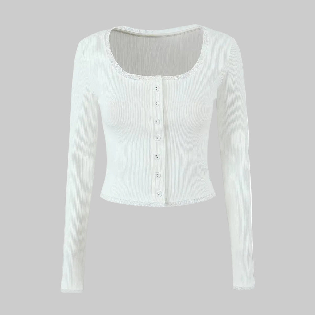 White long-sleeve button-up shirt on a white background