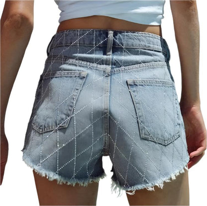 High Waist Stich Edge Denim Shorts