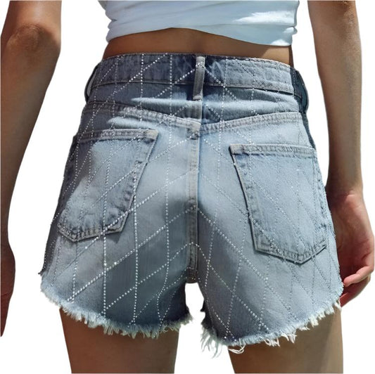 High Waist Stich Edge Denim Shorts